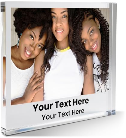 1 Personalised Photo Text Upload Portrait Acrylic Freestanding Photo Frame Block or Coaster as Gift Present, Father's Day, Valentine, Christmas, Wedding, Mother's Day 100mm X 100mm PTS Personalised