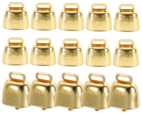 OSOLADY 15st Viehornament Pferdeglocke Laute Glocke Bastelglocken Kuhglocke Alte Rinderglocken Alte Glocken Vieh Hängende Anhänger Glockenverzierungen Pferderufglocken Golden Eisen