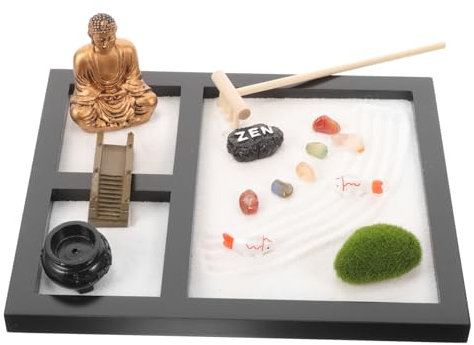 JOINPAYA Sandkasten Box Zen-Garten Desktop Mit Buddha Statue Miniatur-Accessoires Dekoration Für Schreibtisch Und Tee-Tablet