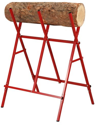 Izrielar Sawhorse, Log Saw Horse, Folding Sawhorse, Wooden Sawhorse for Chainsaw & Handsaw, Wood Cutting Trestle as a Sawing aid, Sawing Wood Made Easy, Saw Horses up to 100 kg, red
