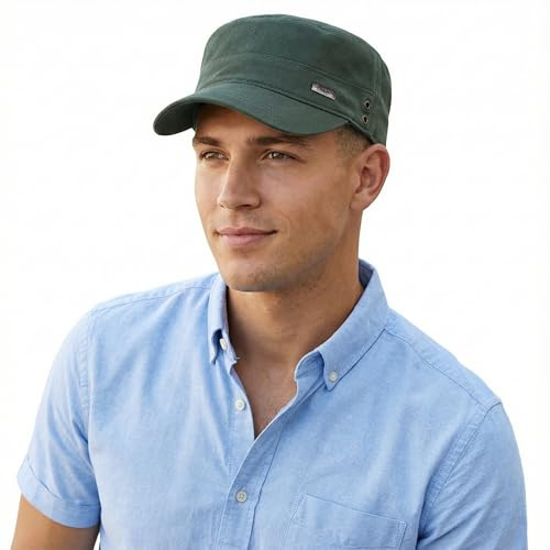 Mens Army Hat Military Cap Baseball Cap Unisex Army Caps for Men Sun Hat Wide Brim UV Protection Men's Hats & Caps Train Driver Hat Cadet Cap for Spring Autumn (UK, Alpha, One Size, M, Army Green)