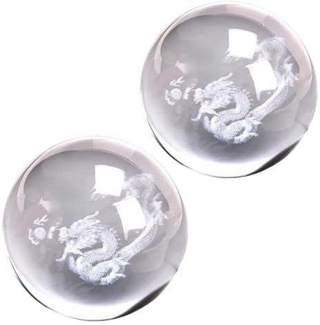 2 Pcs Baoding Balls for Hand Therapy Chinese Health Exercise Stress Balls Dragon Crystals Balls for Hand Massage,Stress Relief and Exercise Massage Tools (1.58inch Dragon Balls)