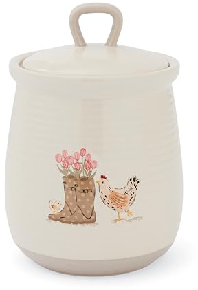 Cooksmart Recipiente de cerámica Hen House Lane, tarro de almacenamiento de cocina de diseño británico, estilo rústico de campo, accesorio de cocina duradero y elegante, lavar a mano solamente
