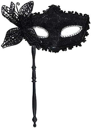 RKJRTK Masque Papillon Vénitien de Mascarade - Demi-Masque pour le Visage avec Tige de Maintien - Fête d'Halloween et Mardi Herbe