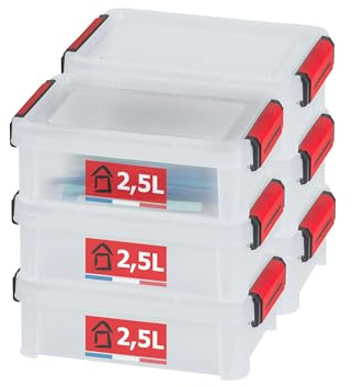 Sundis Clip'N Store, 6 cajas almacenaje con tapa, 2,5L, reforzados | Aptas para alimentos, paredes rectas, plastico transparente, apilables y combinables