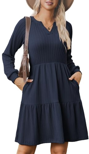 Zeagoo Long Sleeve Jumper Dresses for Women UK Elegant V Neck Autumn Dress