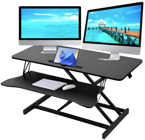 Convertidor de Escritorio de 38, Elevador de Altura Ajustable para Trabajar Sentado o de pie, estación de Trabajo para 2 monitores y portátil, estación de Trabajo de pie para Oficina en casa