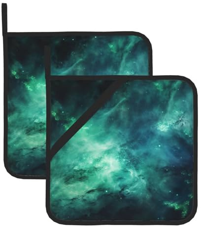 Set di 2 presine da cucina con stampa verde galassia, sottopentola per cucina e cottura