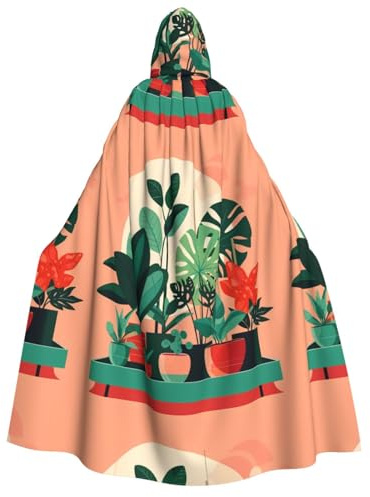 LiuMng Halloween-Kapuzenumhang für Erwachsene, Indoor-Topf-Grünpflanzen-Druck, Unisex, Zauberer-Robe, Umhang, für Urlaub, Party, Cosplay-Kostüme