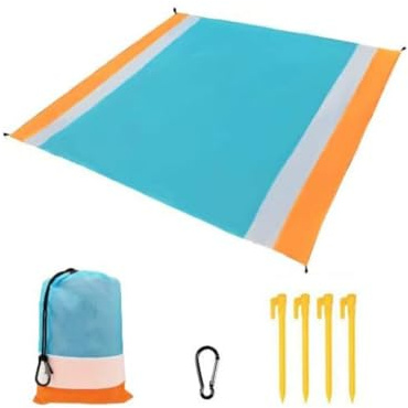 Zambuph Coperta da spiaggia impermeabile Tappetino da picnic a prova di sabbia Tappetino gioco portatile per feste all'aperto, Arancio Bianco Blu