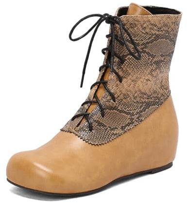 Botines para Mujer con Cordones con Punta Redonda Tacones Cuña Ocultos Motivo Piel De Serpiente Botas Vintage Casual Diarias De Moda,Amarillo,36 EU