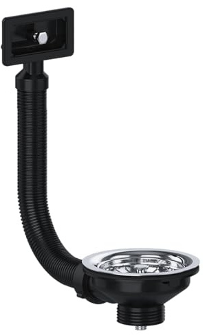 PlumbEZ 1½″ (40mm) Stainless Steel Basket Strainer Waste with Square Overflow – 113mm Flange, Removable Strainer Plug & Fixing Screw – Kitchen Sink Waste Fitting