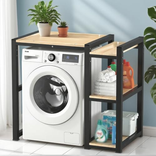 Armario Lavadora y Secadora – Estantería Superior 3 Niveles Ajustables, Estructura Acero 4cm, Mueble de Almacenamiento Vertical para Lavadora de Tambor(Black)