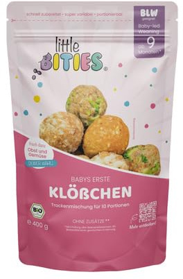 little BITIES erste breifreie Klößchen für Babies | 100% Bio Beikost aus Trockenmischung | Babymahlzeit ab 6 Monaten | 10 Portionen