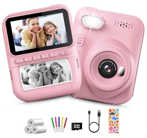 Fotocamera Istantanea per Bambini, Schermo da 3.0'' con Scheda da 32GB e 3 Rotoli di Carta da Stampa, Fotocamera Digitale 1080P, Regalo per Ragazzi e Ragazze dai 3 ai 12 Anni