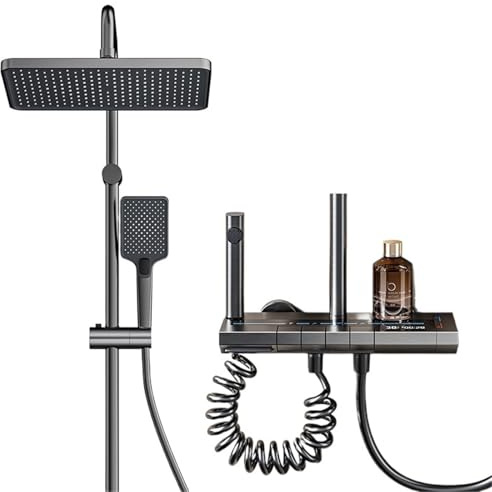 Bathroom Shower Full Set Gray Digital Display System Piano Button with Ambient Light Faucets Head