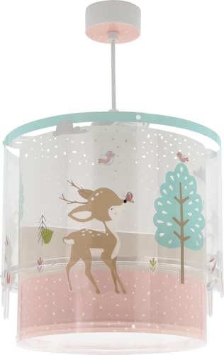 Dalber Lampe kinderzimmer, kinderlampe Pendelleuchte Hängelampe, Deckenleuchte Kinder, Deckenlampe kinderzimmer, Loving Deer Reh Tiere, Rosa, 61272M, E27
