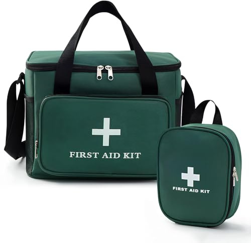 2 Stück Medikamententasche Reise und Zuhause, Großkapazität Reiseapotheke Tasche Reiseapotheke, Wasserdichte Erste Hilfe Tasche leer mit Fächern, Medizintasche Notfalltasche Leer für Büro Outdoor,Grün