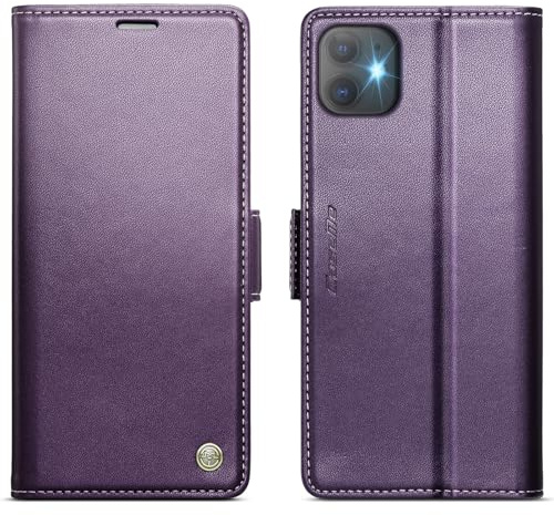 KZB Wallet Case for iPhone 11, Magnetic Flip, RFID Blocking, Purple | 3 Card Holders, Kickstand, Shockproof, Premium PU Leather, Magnetic Closure, Phone Cover for iPhone 11 (6.1'')