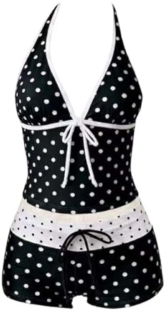Generico Tankini Donna Mare Y2K Stampa a Pois retrò Vintage Costume Due Pezzi Push Up Costumi da Bagno Tankini Curvy Imbottito Reggiseno Sexy e Slip da Bagno Tummy Control Beachwear Swimwear Piscina