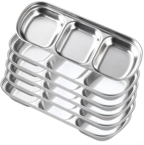 ComfyHarbor Plat à sauce en acier inoxydable avec 3 compartiments, bols empilables et assiette à goûter, pour barbecue, fête, cuisine, restaurant et service de collation