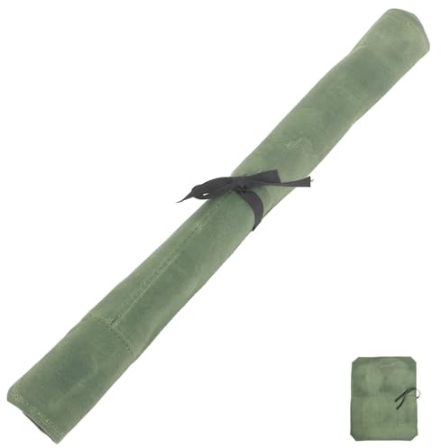 ABOOFAN Paquet de Rangement pour Couteaux de Cuisine en Toile Verte, Étui Portable Multifonction avec Compartiments, pour Camping et Pique-niques