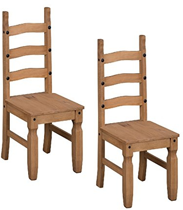 Mercers Furniture Corona Pair of Chairs Dining x2 Solid Wood Pine Wooden Slat Backed Mexican Style Kitchen Seats 107cm High 42cm Wide 52cm Deep