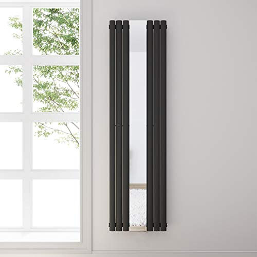 ELEGANT Moderner Heizkörper 1800x500mm Anthrazit Oval Paneelheizkörper Vertikal Mittelanschluss Einlagig mit Spiegel