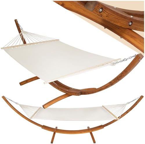 tectake® XXL Outdoor Hängematte für 2 Personen, Doppelliege mit Gestell, Liegefläche 205x150 cm, Belastbarkeit max. 200 kg, Gartenschaukel, Möbel für Balkon, Garten und Terrassen