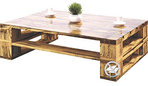 sunnypillow Palettenmöbel Gartenmöbel Set aus Holz Indoor/Outdoor - Europaletten Möbel holztisch für Balkon Terrasse Garten (geflammt Couchtisch 100 x 60 cm Höhe : 40 cm)