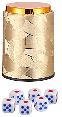 1 Set Würfelbecher Würfelbecher Würfelbecher Würfel-Shaker goldenes Design Reise Kneipe goldenes Oberteil Blatt Leder Kunststoff mit 6 Würfeln