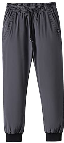 Runxingfu Herren Daunenhose - Herren Winter Dick Warm Daunenhosen Kordelzug Jogginghose Winddichte Daunen Hosen Outdoor Camping Skifahren Wanderhose mit Taschen