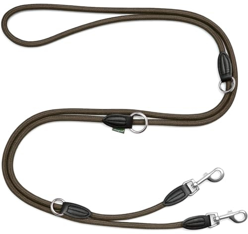 Leisegrün Verstellbare Hundeleine 3m - Robuste Nylon Doppelleine für mittelgroße bis große Hunde, 200kg Zugkraft, 2 Karabiner - Braun