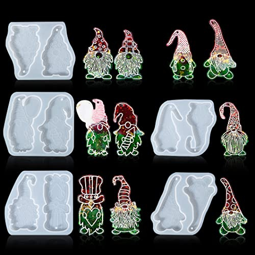 Rolin Roly 5PCS Weihnachtsmann Silikonform Weihnachts Epoxidharz Anhänger Formen Harz Gießform mit Loch DIY Handwerk Harzgussformen für Ornament Dekoration