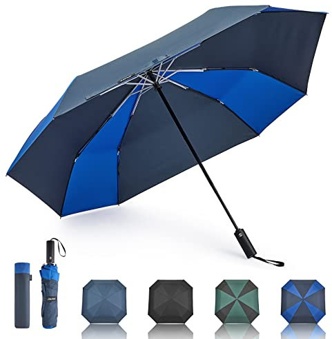 G4Free 54 Zoll Großer Taschenschirm & Golfschirm, Automatischer Quadratischer 3-faltbarer Windfester Regenschirm Kompakter Reise-Regenschirm