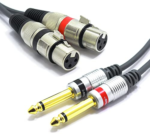 VITALCO 2 x XLR-buske till 2 x 6,3 mm TS telekabel 1,5 m mikrofonkabel 3-stifts hona till mono-jack ljudadapter