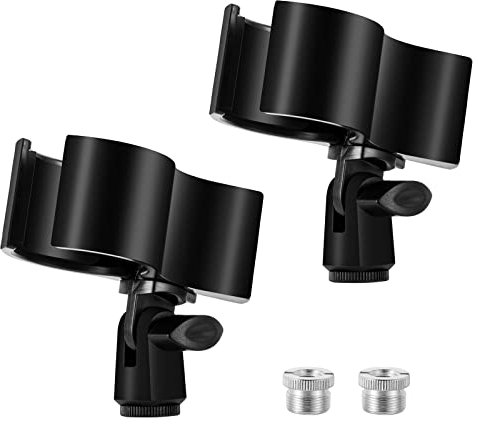 BILIONE 1 grand clip de microphone, support de micro réglable pour microphones avec diamètre extérieur de 3,2 cm à 5,8 cm, avec adaptateur à vis mâle de 1,6 cm vers femelle de 0,95 cm (2)