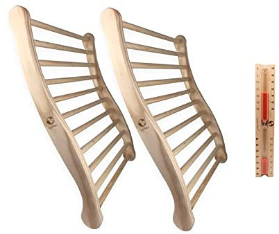 SudoreWell® Sauna Infrarotkabinen Zubehör Set Basic mit 2 x Sauna Rückenlehne ergonomisch geformt, Sauna Sanduhr Exclusiv 30 min. aus Holz mit rotem Sand
