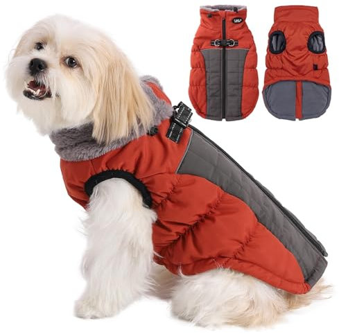 Savlot Hundemäntel für Kaltes Wetter Gemütliche Winddichte Winter-Hundejacke Dick Gepolsterte Warme Weste mit Geschirr für Welpen Kleine Mittelgroße und Große Hunde (L, Rot)