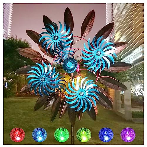 Solar Windrad Garten Groß, 213cm Groß Windrad Garten XXL, Edelstahl Kugellager Magische WindmüHle Aus Metall, FüR Terrasse Und Garten