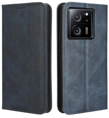 GOKEN Leder Folio Hülle für Xiaomi 13T / Xiaomi 13T Pro, Lederhülle Brieftasche Mit Kartensteckplätzen, Premium Flip PU/TPU Handyhülle Schutzhülle Case Cover mit Ständer Funktion (Blau)