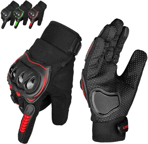 AXIZ Motorcycle Gloves for Men and Women, Full Finger Knuckle Protected Motocross Cycling Racing Riding Motorbike Gloves for BMX ATV MTB Mountain Dirt Bike Gloves (Red, Small)