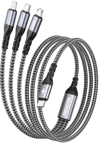 NINGKPOW 100 W USB C multiladdningskabel [1,2 m] 3-i-1 laddningskabel snabbladdningskabel USB C till typ C[100W] Lightning[27W]+Micro[10W] för Phone 16/15/14, Galaxy S24/S23, Huawei, MacBook Pro/Air