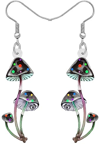 TIZURO Acryl Niedlich Pilz Ohrringe Magic Cartoon Pflanzen Geformt Designer Baumeln Neuheit Schmuck Für Frauen Charms Geschenke (Schwarz)