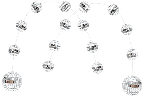 OFFSCH Silberne Discokugel Reflektierende Spiegelkugeln 2 Stränge aus Glas Hängeornamente zur Weihnachts und Partydeko für Türrahmen und Decke