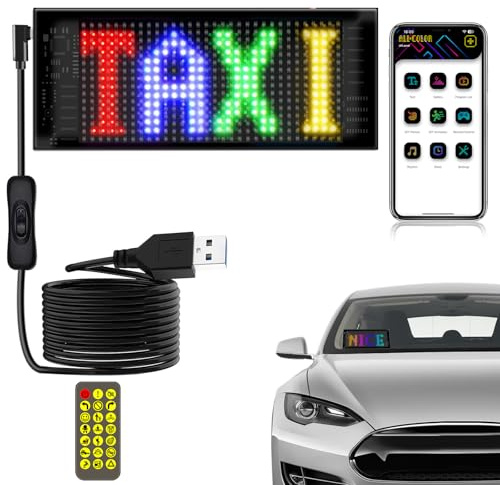17x7 CM Car LED Sign - Bluetooth App/Remote Control Flexible Programmable Car LED Interior Lights, USB 5V Cars Custom Text Pattern Display Board Matrix Panel, Cars Gadgets Men/Bar Party/Window/Door