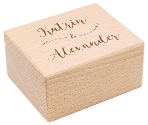 LAUBLUST Schmuckkästchen Personalisiert aus Holz - Personalisierte Geschenke zur Hochzeit, Verlobung - ca. 10x8x5 cm, Willich | Schmuckkasten Kleine Geschenkbox für Brautpaar | Ohrring Aufbewahrung
