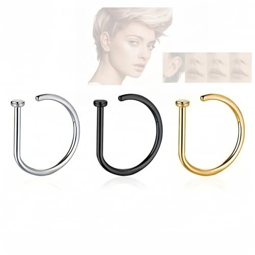 NOLACE Orecchino Naso 3 Pcs Trago Piercing Naso Cerchio Anello sul Labbro Piercing Naso Setto Anello al Aaso in Acciaio Inossidabile Unisex Anello per Labbra/Orecchini/Anello al Naso