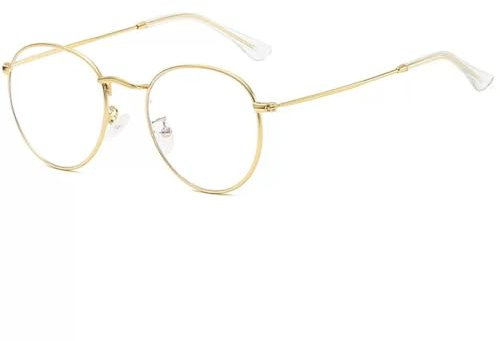 LNTICB® Lunettes Anti Lumière Bleue Homme et Femme Lunettes Gaming d'Ordinateur Lunettes pour Ecran Verres Transparent Ultra Légère Rétro Ronde Monture Métal Filtre UV400 Anti Fatigue Oculaire