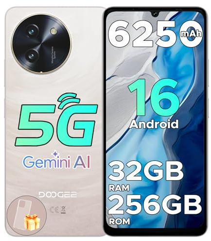 DOOGEE Note 59 Pro 5G Smartphone Libre Android 16, 32GB+256GB(2TB) Octa Core 6,75 HD+120Hz Telefonos Moviles 8.6mm, 6250mAh Teléfono Móvil para Mayores, Cámara AI 16MP/Dual SIM/GPS/NFC/Huella Móvils